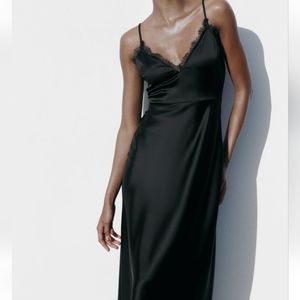Satin Slip Dress Zara Black S
